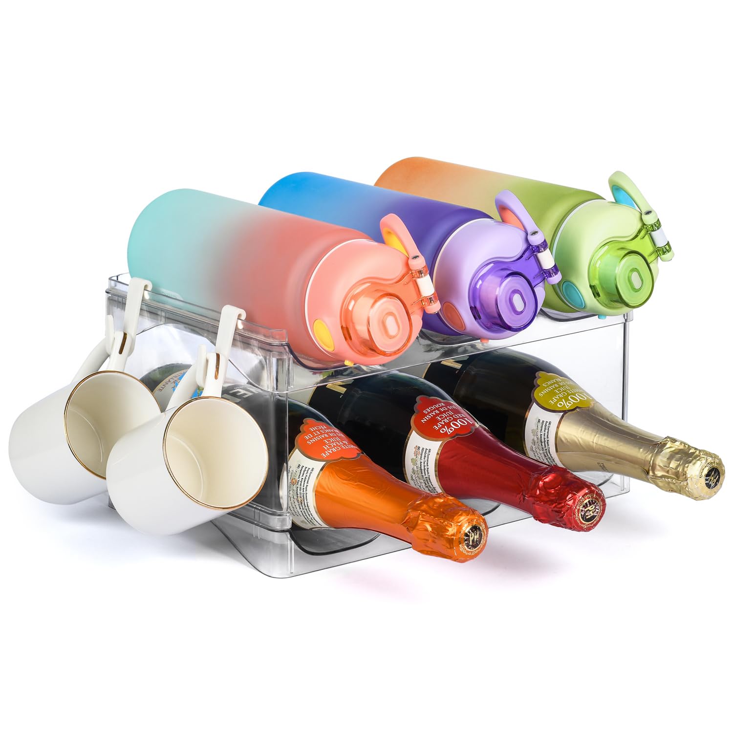 HUGE CARE Stackable Water Bottle Organizer Holder - for Stanley,Clear Wine Rack,Tumbler Storage Organizer,Kitchen Cabinet,Fridge,Countertop,2 Tier Holds 6 Bottles