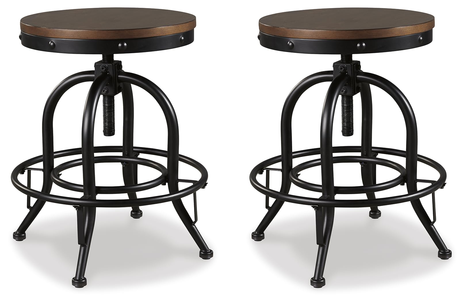 Signature Design by Ashley Valebeck Industrial Adjustable Height Swivel Barstool, 2 Count, Brown