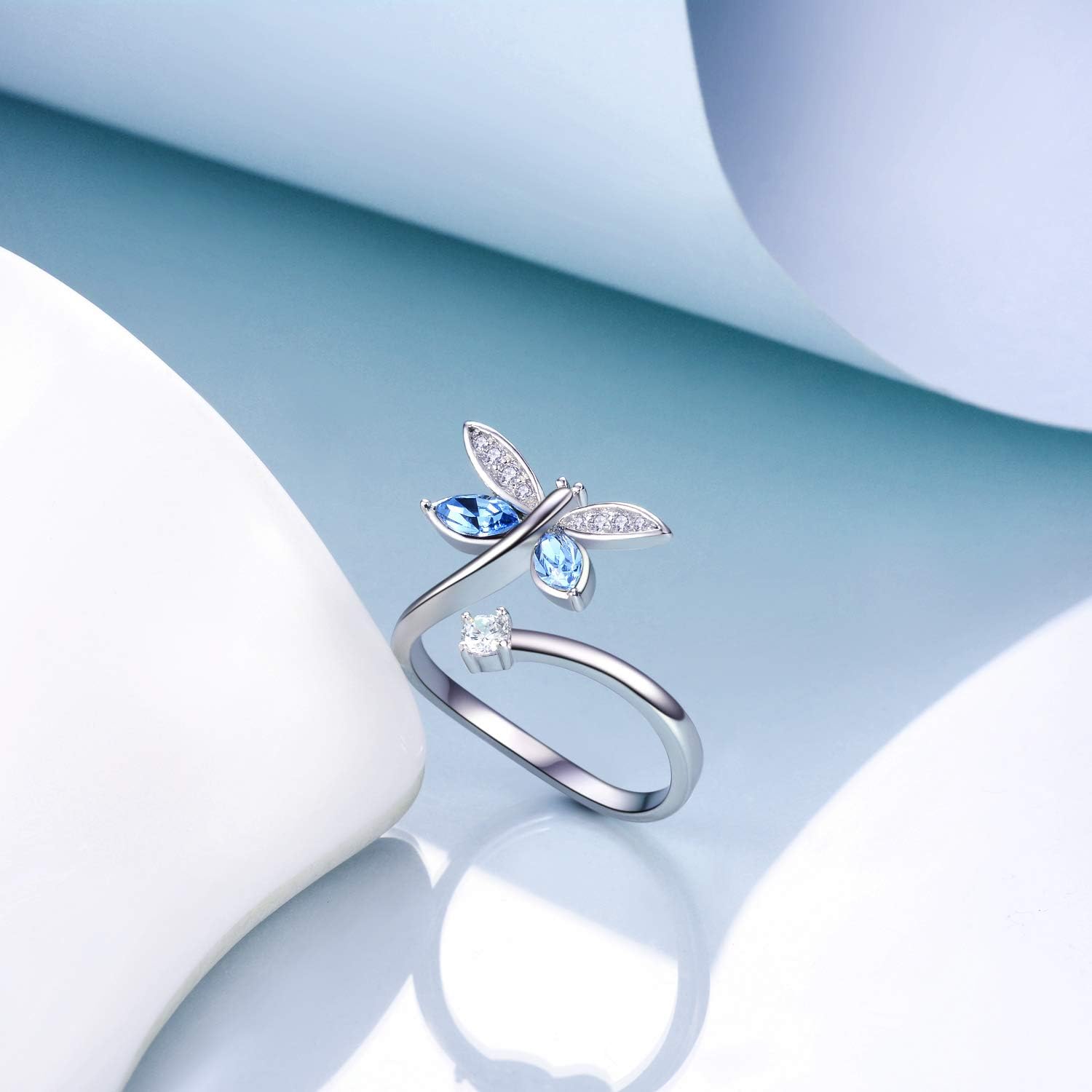 AOBOCO Butterfly Dragonfly Sterling Silver Wrap Ring Jewelry Gifts for Women with Crystals - Image 3