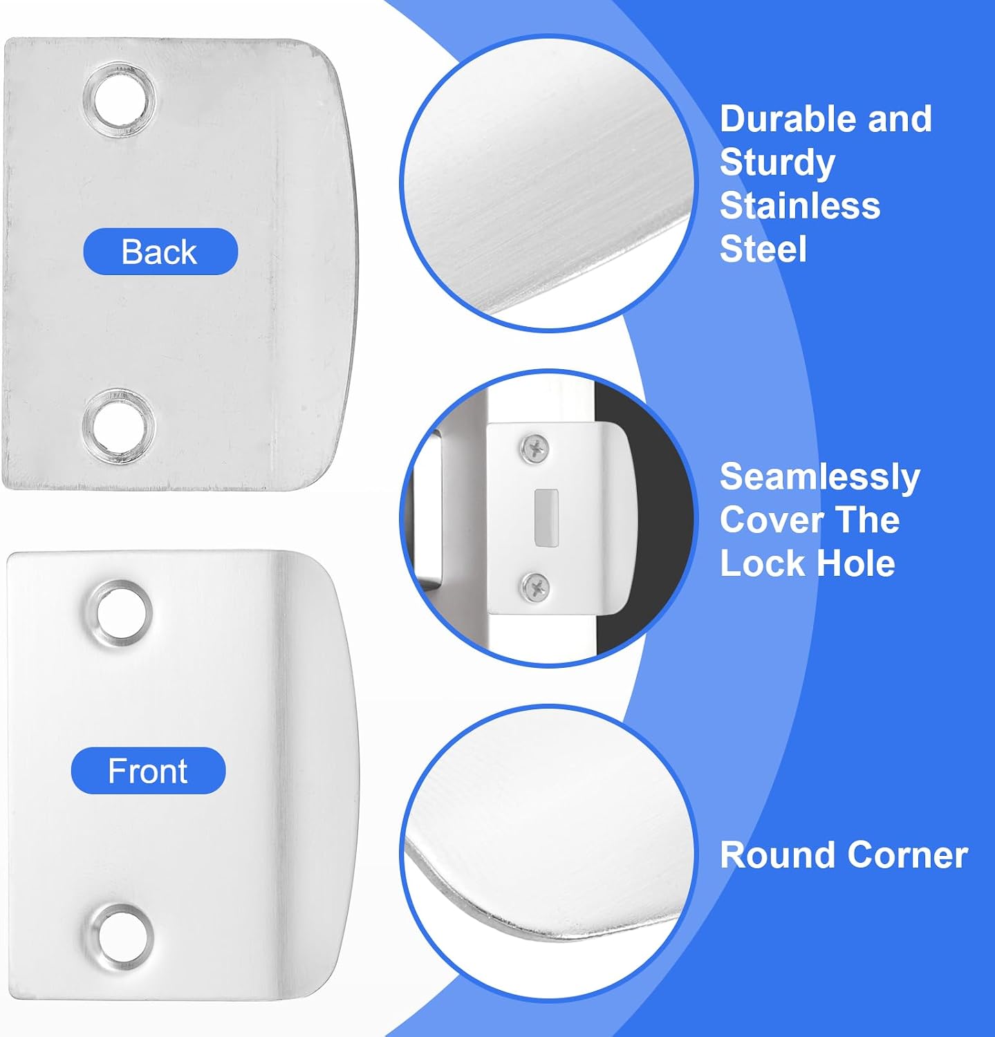 PATIKIL 1Pcs Door Edge Hole Filler Plate, 2-1/4 Inch x 1-7/16 Inch Stainless Steel Right Angle Deadbolt Cover Plate for Exterior Doors Lock, Silver