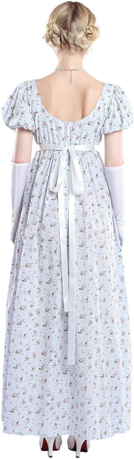 Nuoqi Regency Dresses for Women Floral Regency Era Dress Empire Waist Long Tea Party Dress - Image 4