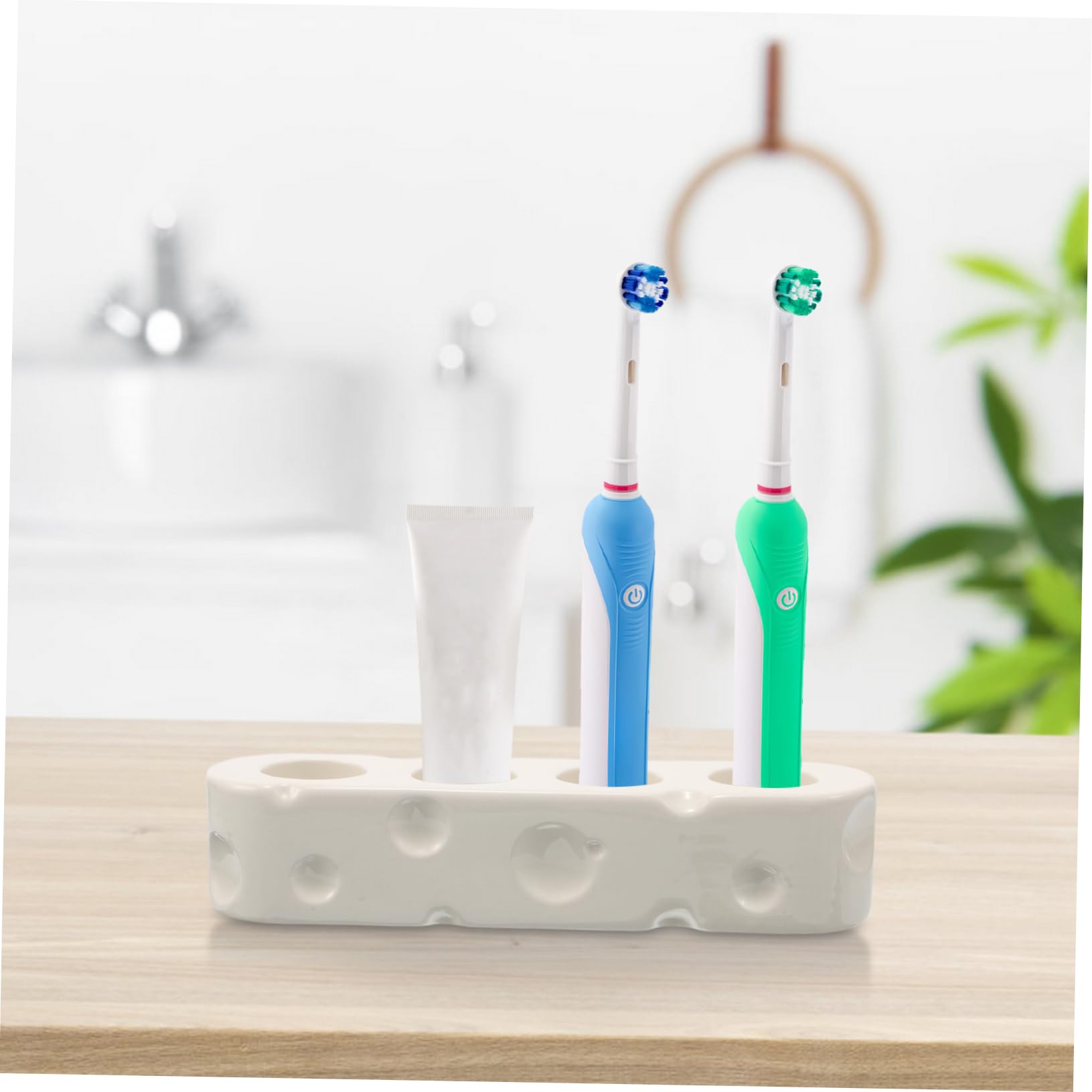 Porta Spazzolini Base in Ceramica Bianca da Appoggio | Organizer da Bagno per Lavabo, Stile Minimalista Elegante, Adatto a Cucina e Bagno