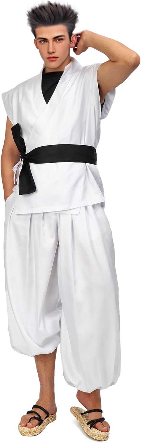 C-ZOFEK Men's US Size Anime Cosplay Costume White Kung Fu Suit with Stickers Male Version