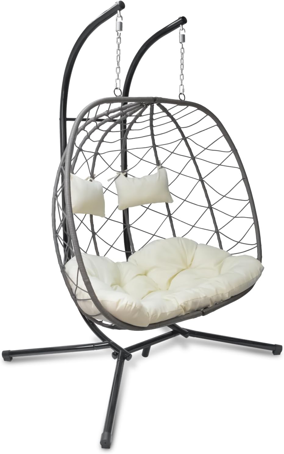 Egg Swing Chair with Stand, Outdoor Patio 2 Person Hanging Wicker Hammock Chairs with Cushion for Indoor Bedroom, Lawn, Garden