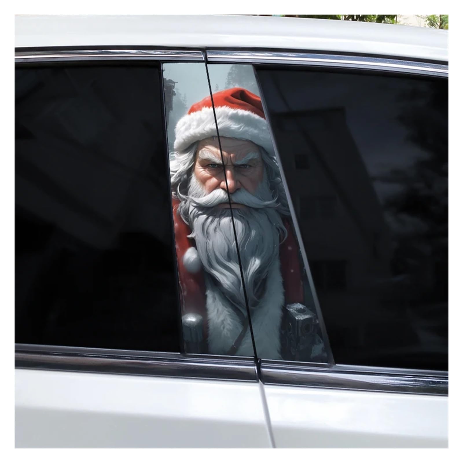 Car Side Decals 2pcs Christmas Kind Interesting Santa Claus Car B-Pillar Sticker Sunscreen Cover Scratches Center Column Decal(Style A)