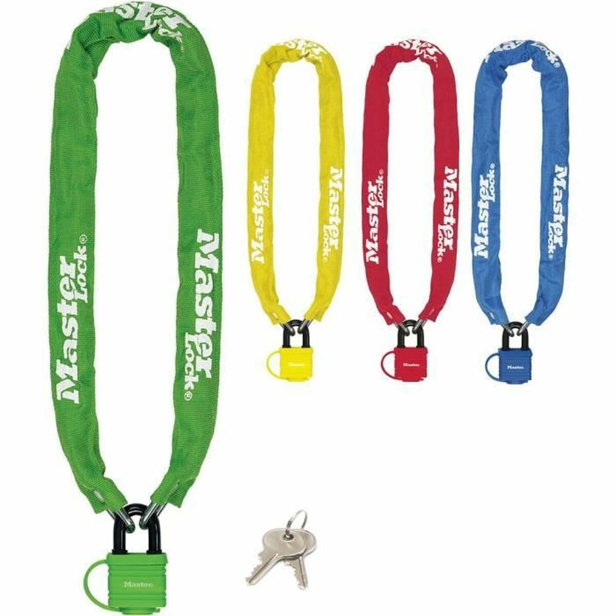 MASTER LOCK Chaîne Antivol Vélo avec Cadenas à Clé [Clé] [90 cm Chaîne] [Couleur Aléatoire] 8390EURDPROCOL - Idéal pour les Vélos, Vélos Electriques, VTT et autres