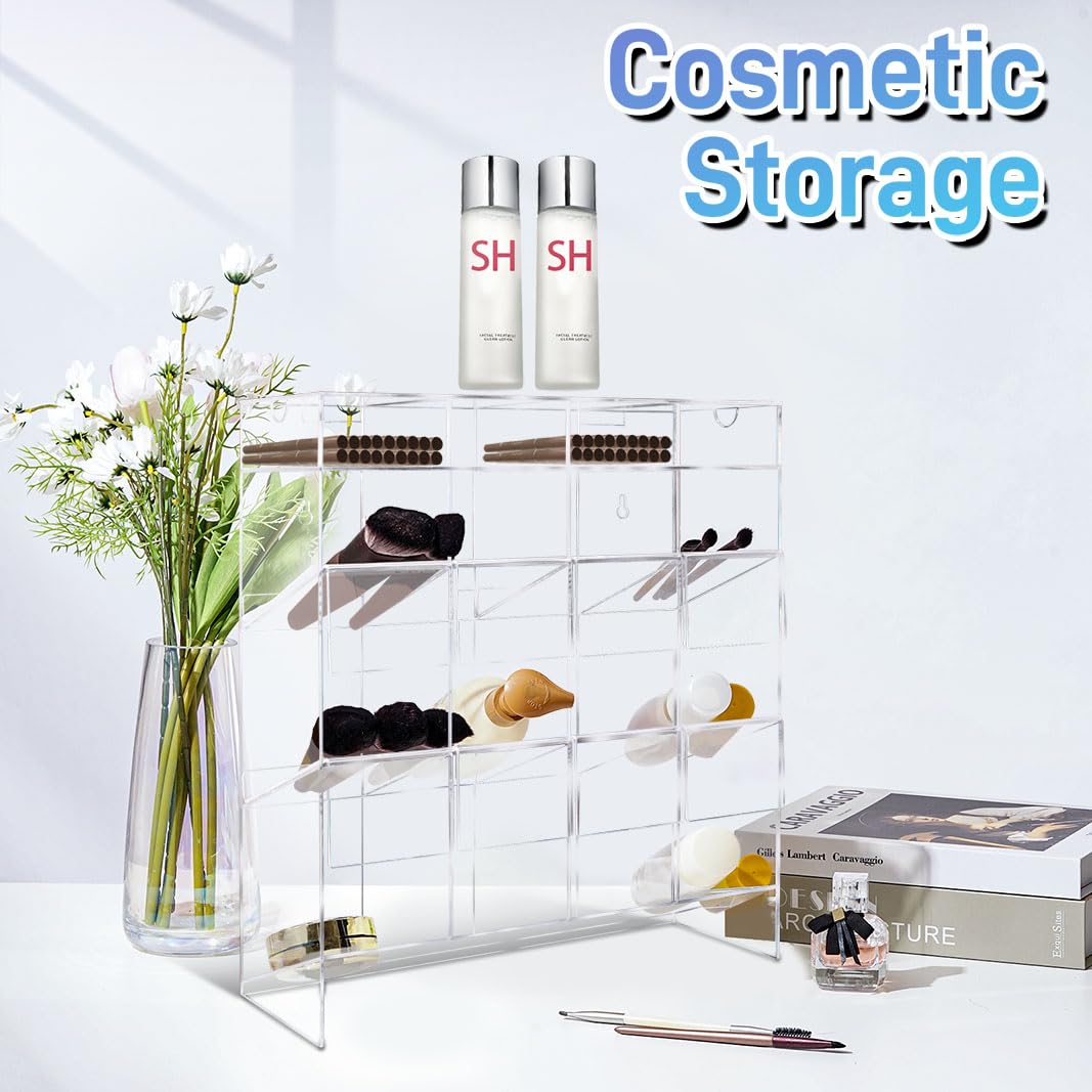 Acrylic Tube Rack with 8 Pull Out Trays Clear 12 Compartment Wall Mounting & Countertop Tube Organizer with Storage with top lid for Food Industry & Clinics Hospitals 17.5" H x 15.35" L x 5.5" W