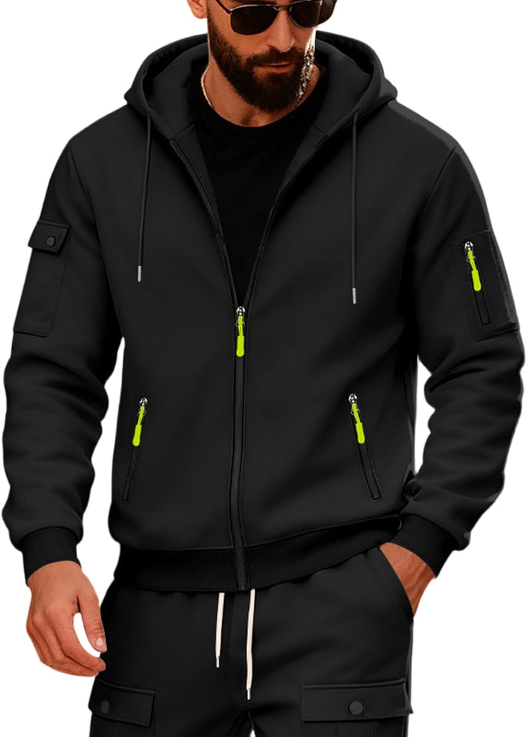 Full Zip Hoodies For Men Tactical Hooded Jackets Workout Athletic Outfits With Multi Pockets Fall Jacket, M-3XL