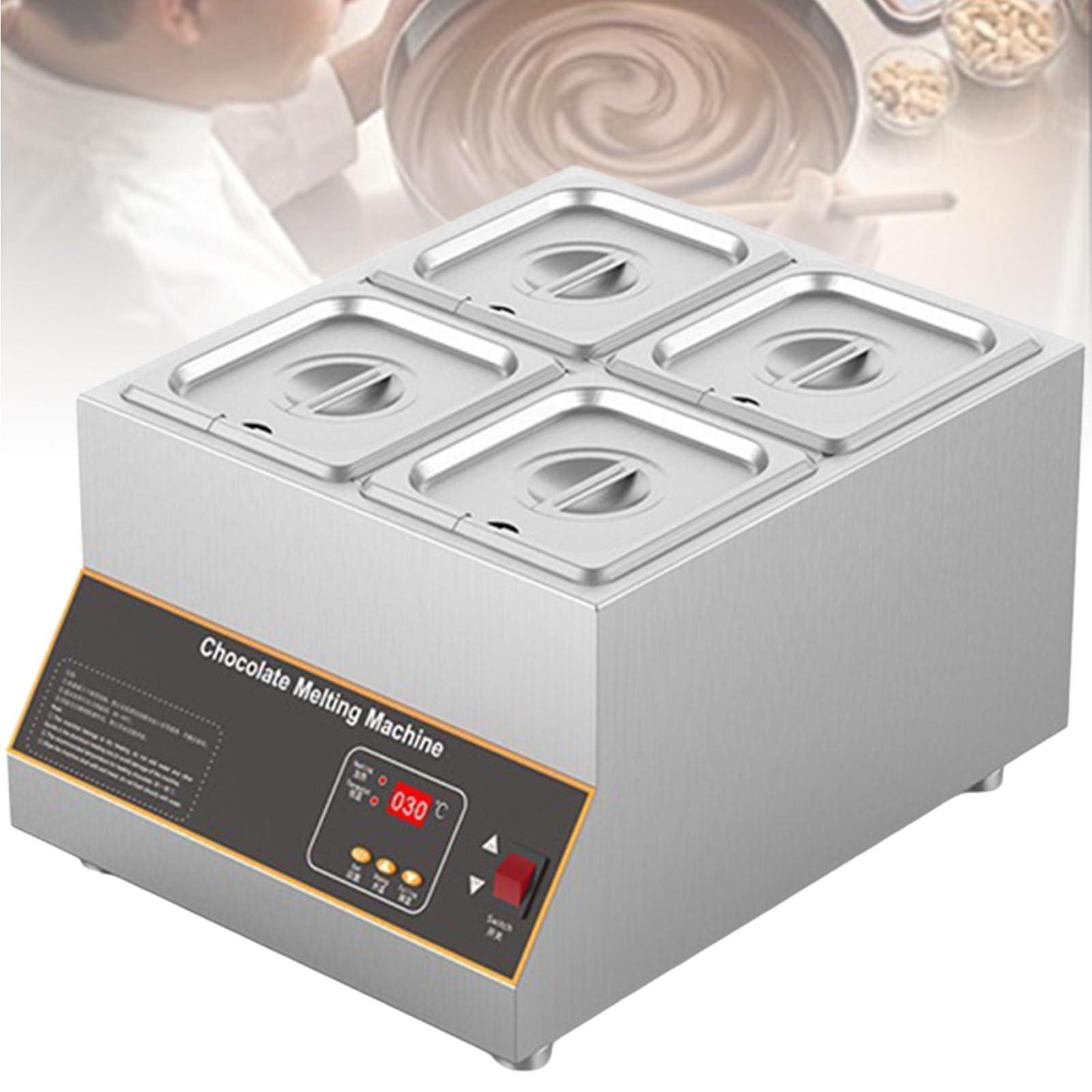 Fondoir Chocolat Dispositif, Tempéreuse De Chocolat À Commande Numérique, pour Chocolat 10L Fondoir à Chocolat, Réservoirs 1/2/4 pour Chocolat, pour Lait, Café, Fromage Four-Cylinder
