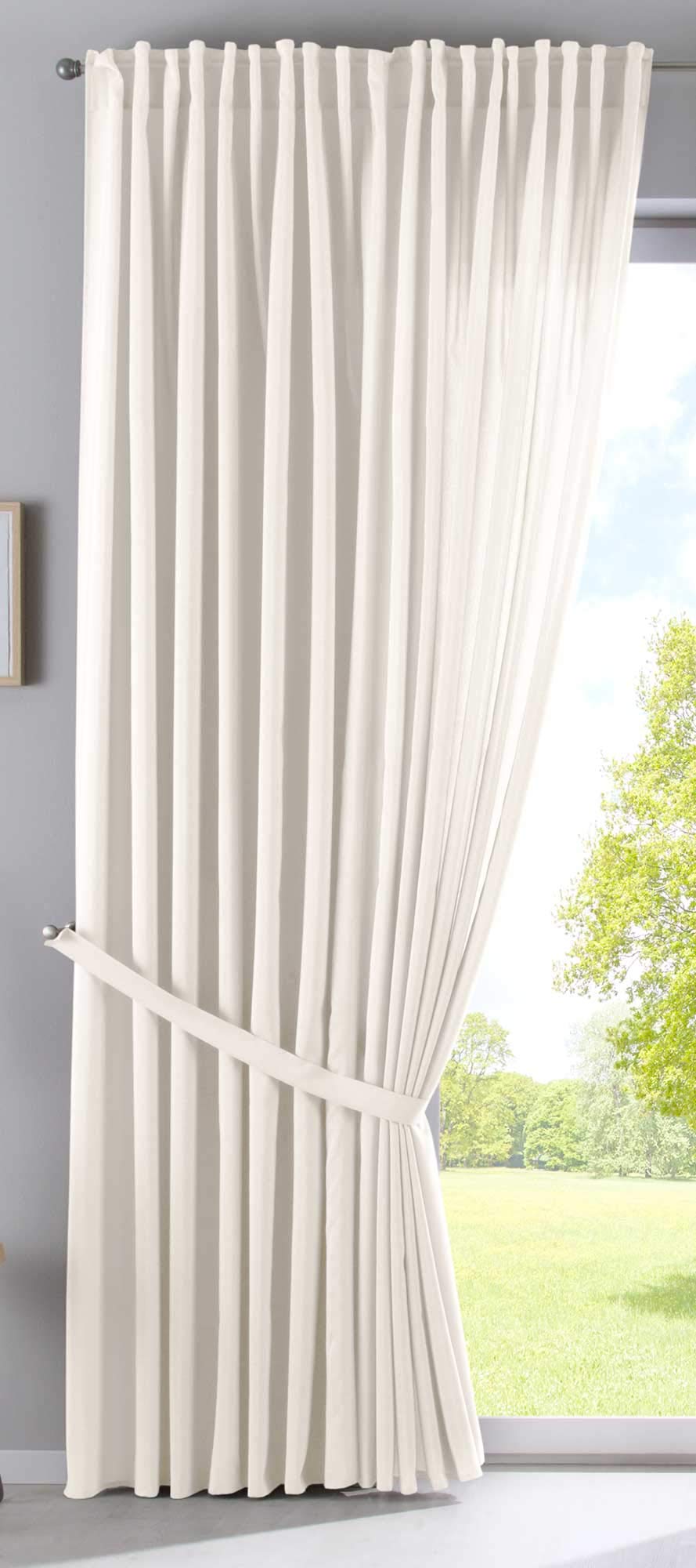 2er Set Vorhänge Verdeckte Schlaufen Cationic »JENA« HxB 250x300 cm Creme Blickdicht Leinen Optik Gardinen Meliert Gardinenband mit Raffhalter, 2019037-2