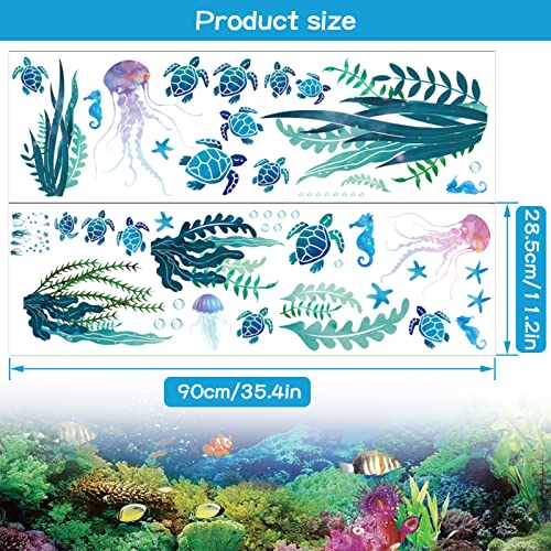 Blmhtwo 2 Pieces Sea Turtle Wall Decal, Under The Sea Wall Decals Bathroom Wall Decals Sea Turtle Wall Sticker Sea Grass Sea Turtle Seahorse Starfish For Bathroom Living Room Bedroom #TOP1
