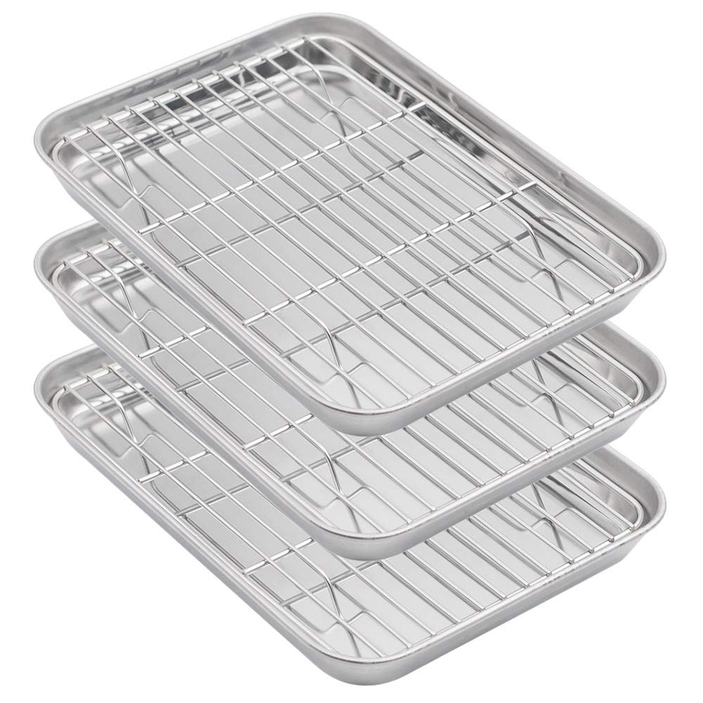 Aspire Baking Sheets and Racks Set, Stainless Steel Oven and Dishwasher Safe Wire Rack, Easy Clean-S + M + L + XL