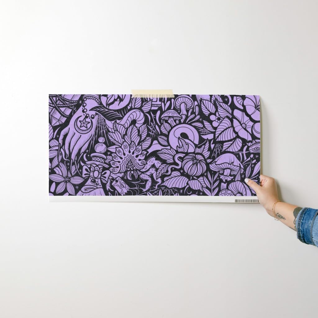 Spoonflower Peel & Stick Wallpaper Swatch - Witch Life Purple Halloween Moth Spooky Snake Custom Removable Wallpaper
