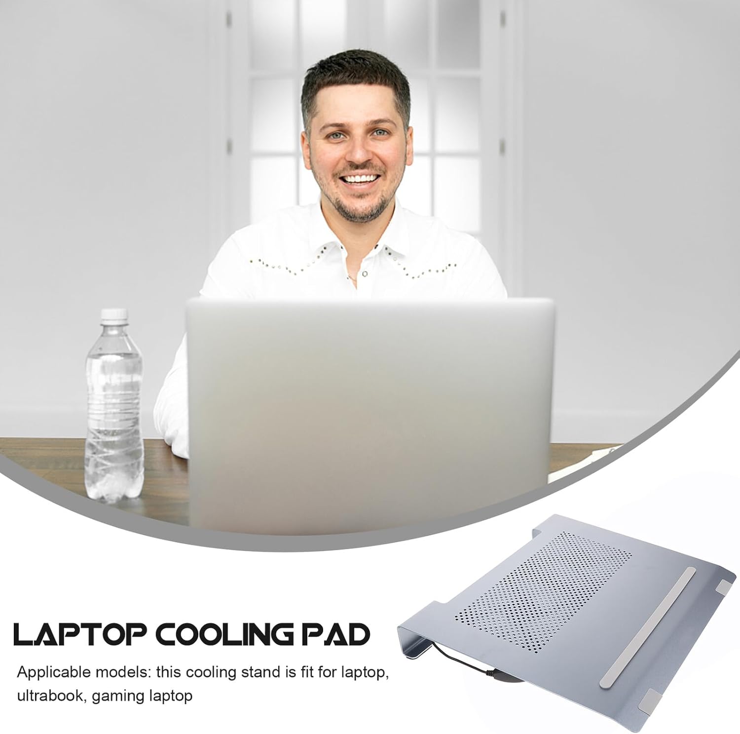 Cabilock Aluminum Alloy Laptop Cooling Pad with USB Quiet Fan Cooler Stand for Gaming Notebooks, Elevated Ergonomic Design, Compatible with 15-17 Inch Laptops, Gray