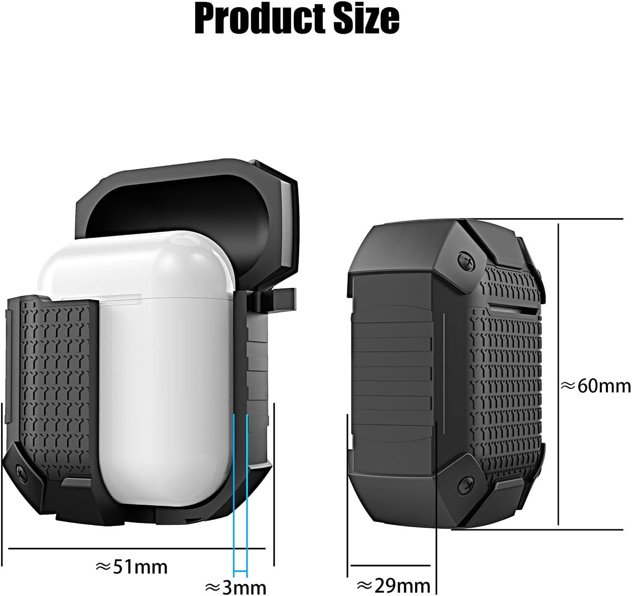 Rugged Case for Airpods Case, Solomo Luxury Heavy Duty Armor Defender Shockproof Protective Silicone Cover and Anti Slip Skin with Keychain Carrying for Apple Airpods 1/2 Case (Not Wireless) (Grey)