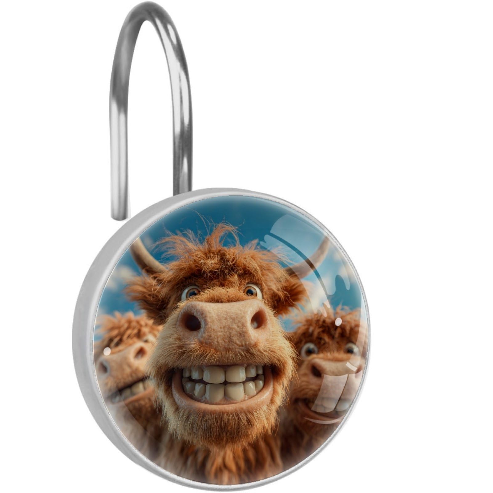 VAPOKF Decorative Shower Curtain Hook: Funny Highland Cow Rustproof Stainless Steel Shower Curtain Ring for Bathroom - Shower Curtain Hook & Hangers - Set of 12