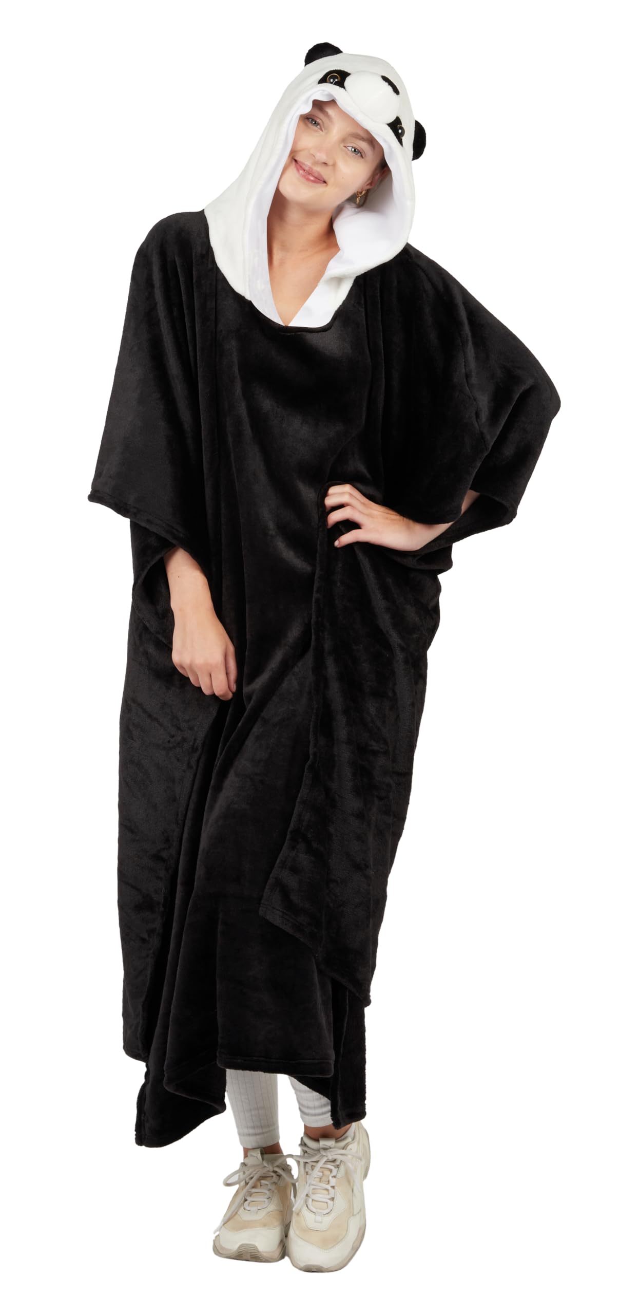 P'tit Clown Women's Poncho-Panda-Adulte, White, One Size