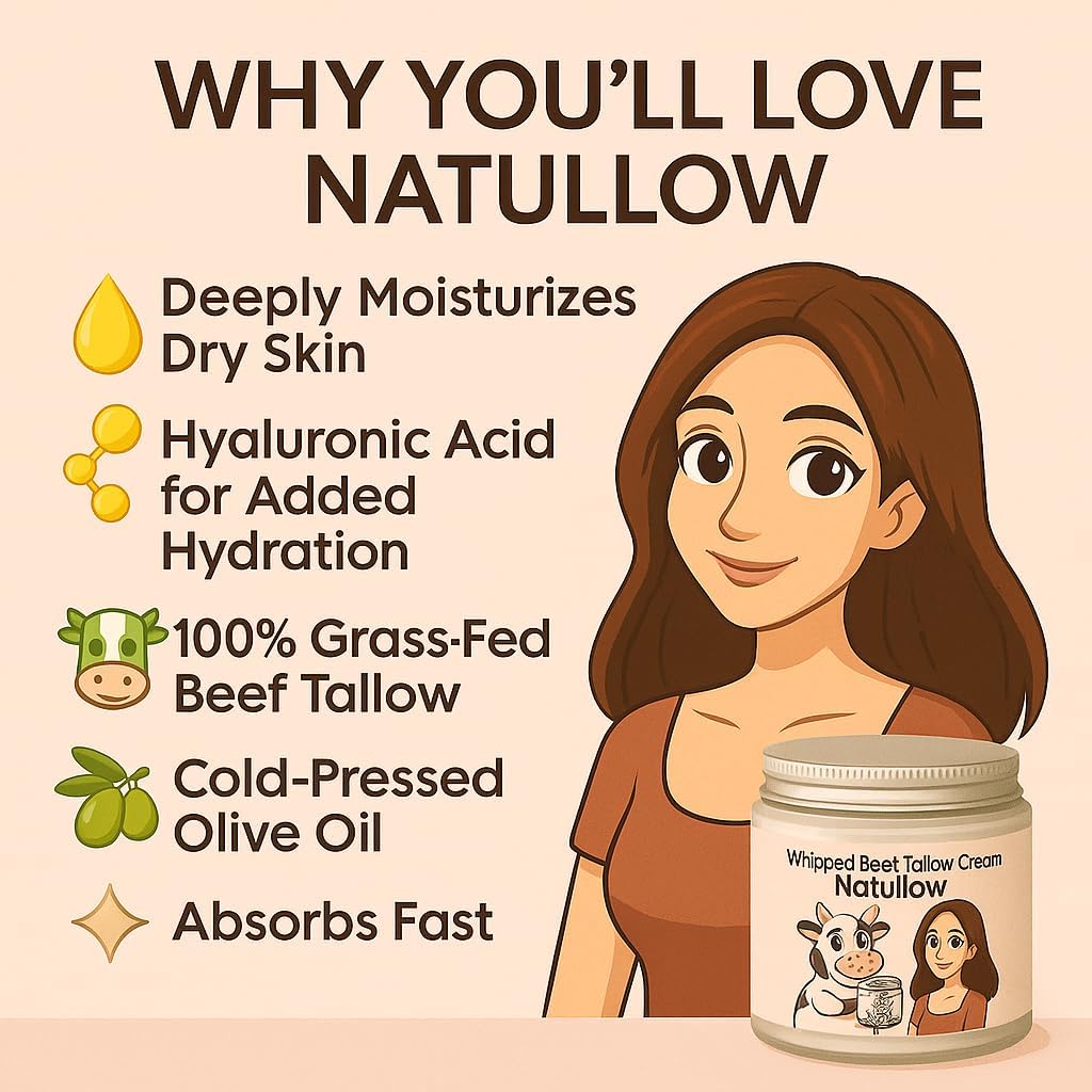 Beef Tallow for Skin, Grass-Fed Beef Tallow Face Moisturizer & Body Lotion, Whipped Tallow Balm for Soft, Smooth Skin, sebo de res para la cara (4 oz, Vanilla Lavender)