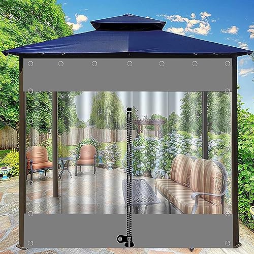 Bâche transparente imperméable 2,5x2,5m grise avec fermeture éclair pour terrasse