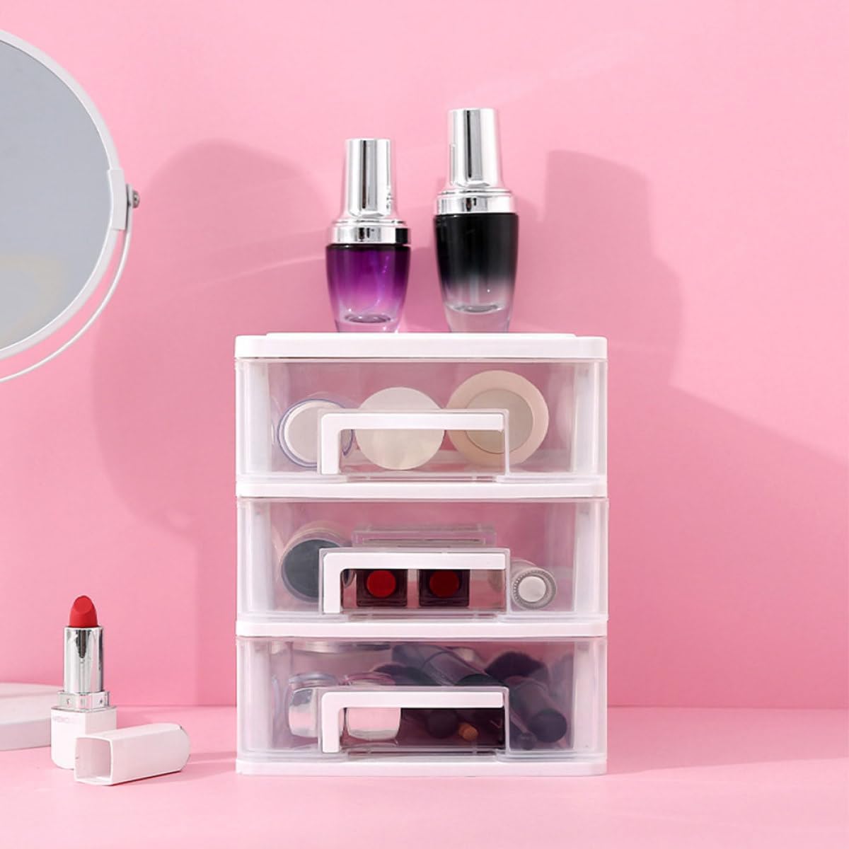 Five-layer Plastic Storage Cabinet with Drawers White Frame Multi-layer Storage Box for Desk Organization Portable Drawer Unit for Home and Office Use