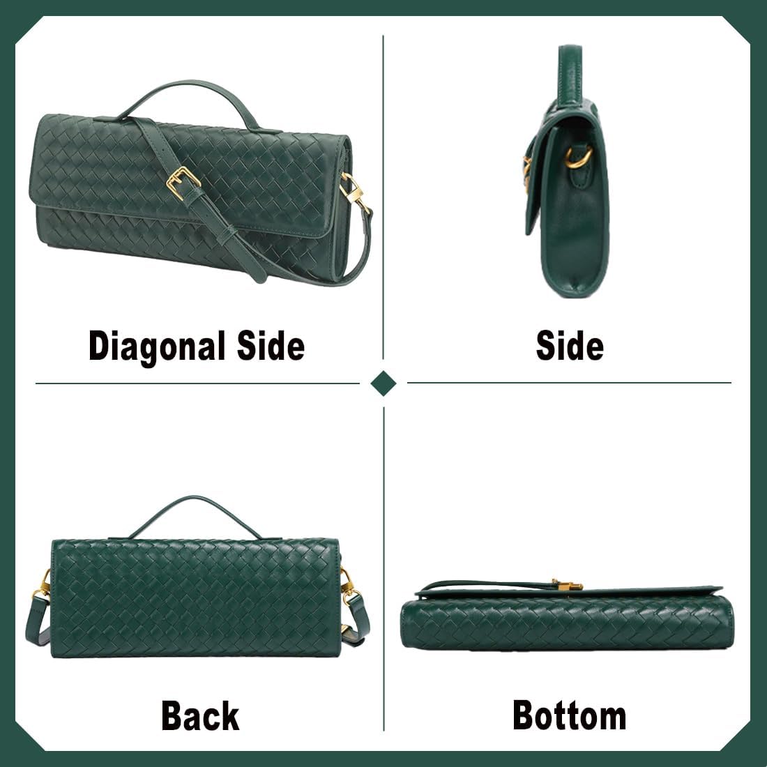 LMKIDS Woven Evening Bag Clutch Purses For Women, Woven Leather Crossbody Bag Purse For Women Shoulder Handbag Cute Satchels - Image 4