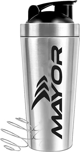 Mayor 750 ml Stainless Steel Protein Shaker Bottle – 100% Leak Proof Metal Gym Shaker with Mixing Whisk for Protein, Pre W...