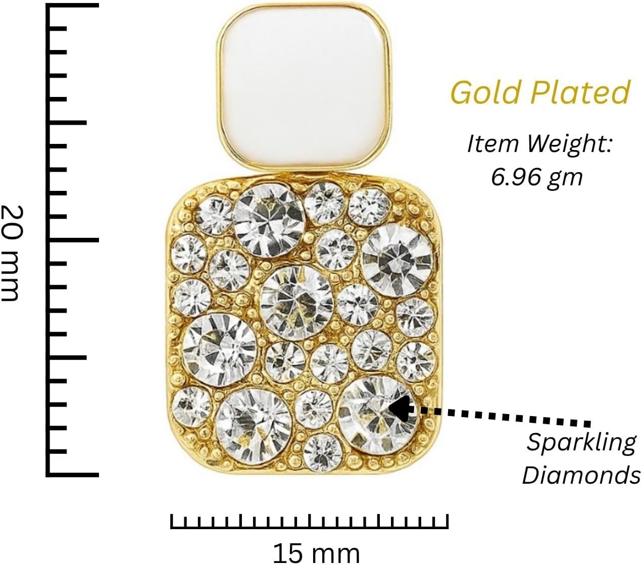 Gold Plated Square Drop Earrings for Women – White Enamel with Sparkling CZ Diamonds | Elegant Statement Jewelry Gift - Image 2