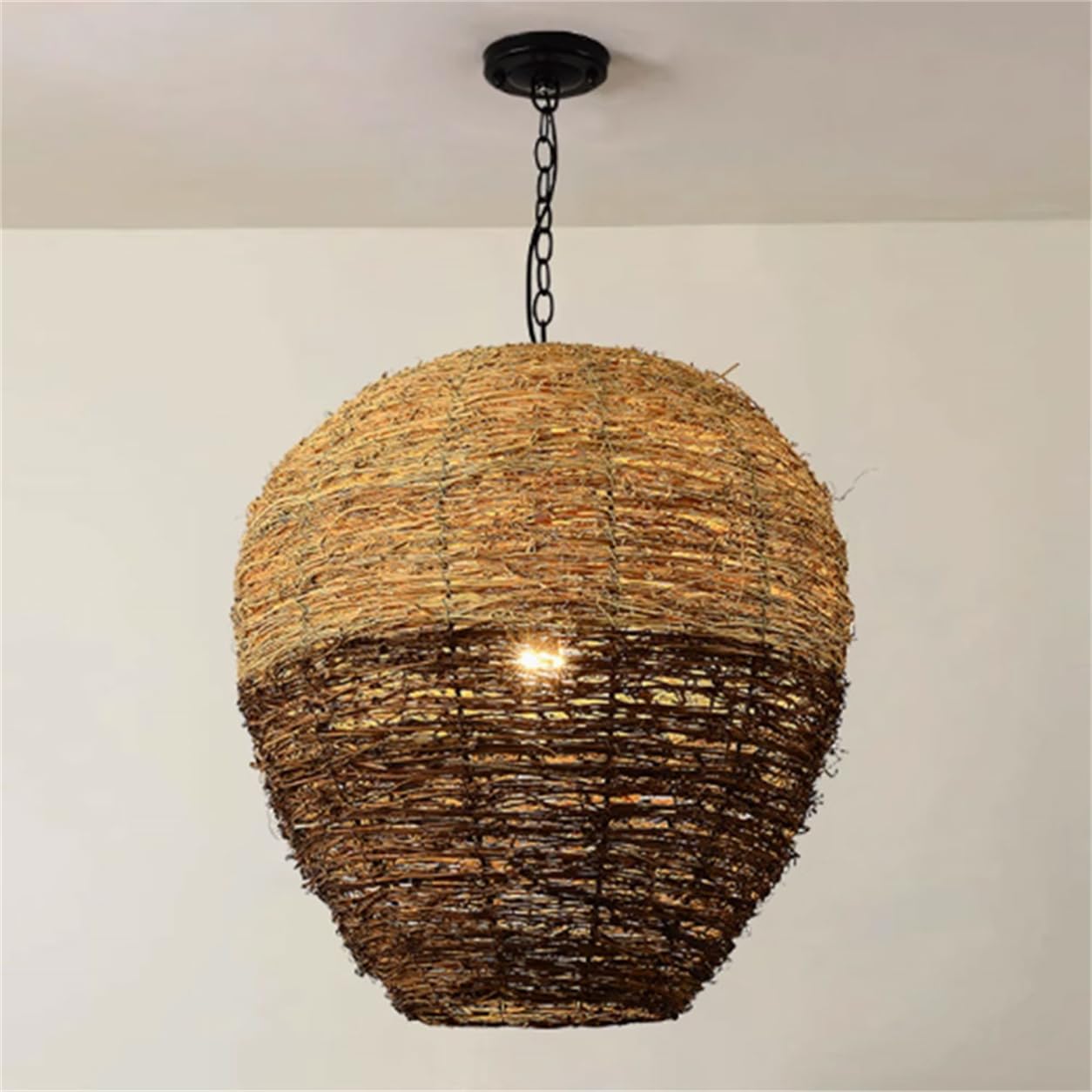 LQZCXMF Rattan Basket Pendant Light Fixtures Modern Vintage Bamboo Lamp Shade 1-Pack Farmhouse Pendant Light Fixture with Metal Lantern for Kitchen, Living Room, Entryway, Bedroom E26 Socket