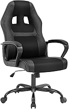 FDW Racing Home Office Chair, Ergonomic Executive PU Gaming Chair, Rolling Metal Base Swivel Desk Chairs with Arms Lumbar Support Computer Chair for Adult (Black)