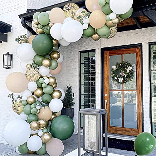 Sage Green Balloon Garland Arch Kit - 134Pcs Eucalyptus Garland, Retro Olive Green, Peach White And Gold Latex Balloons Arch Kit For Baby Shower,Wedding Birthday,Bridal Shower Decorations #TOP7