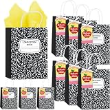 Kolldenn 24 Sets Composition Notebook Teacher Gift Bag Welcome Back to School Treat Paper Bags with Tissue Handle Cards for Teacher Party Supplies
