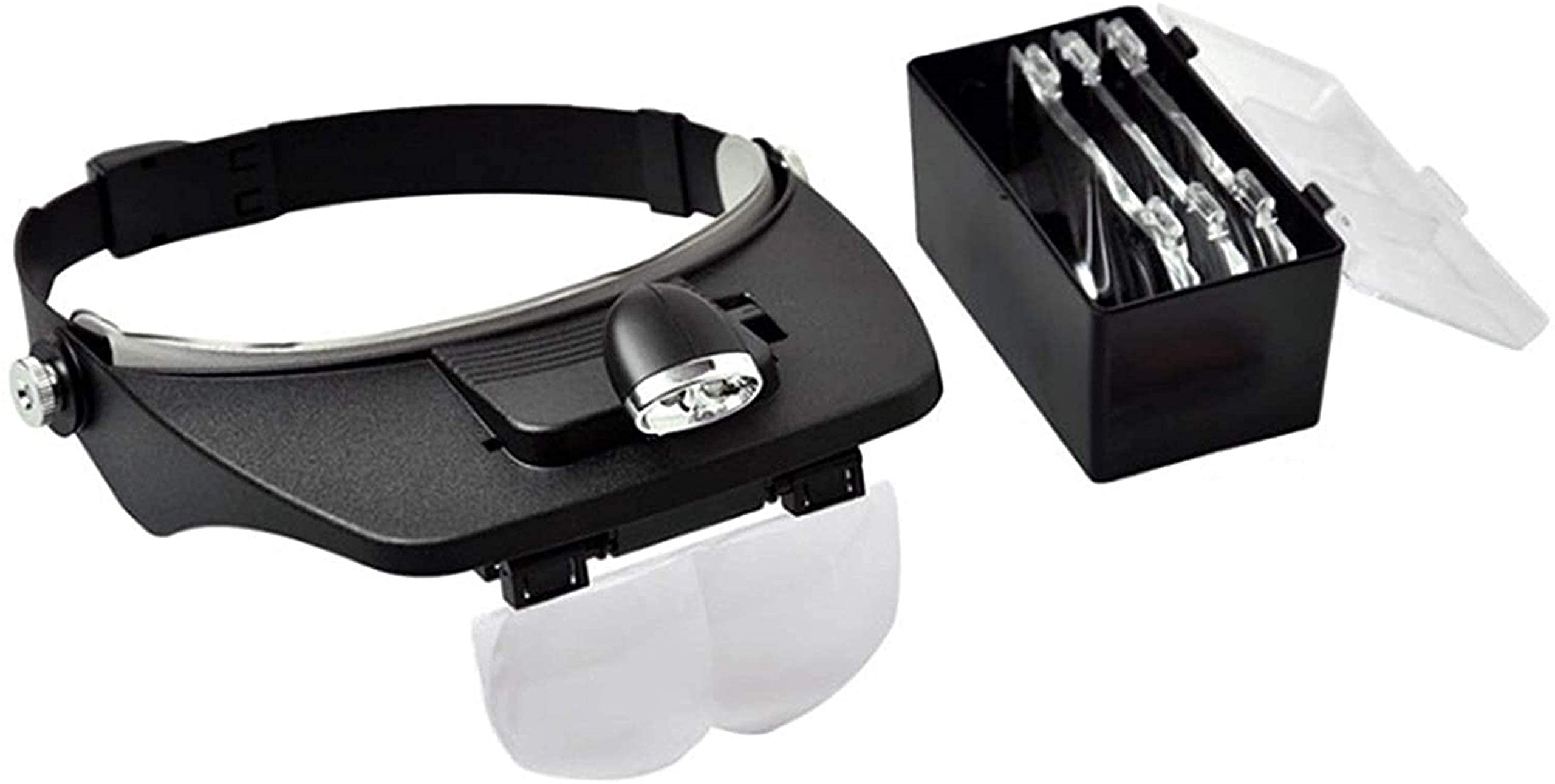 asdchZen Headband Magnifier,Head Mountlighted Magnifying Glasses,Headband Magnifier Glasses Hands-Free Optical Head-Worn Led Lighted Magnifier With 4 Detachable Lenses 1.2X 1.8X 2.5X 3