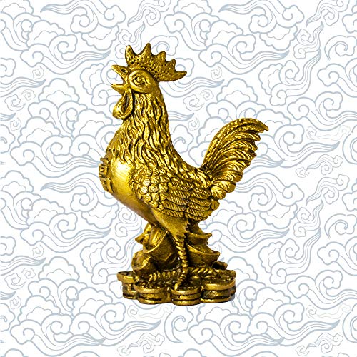 Estatua decorativa gallo de la suerte de latón dorado miniatura 4
