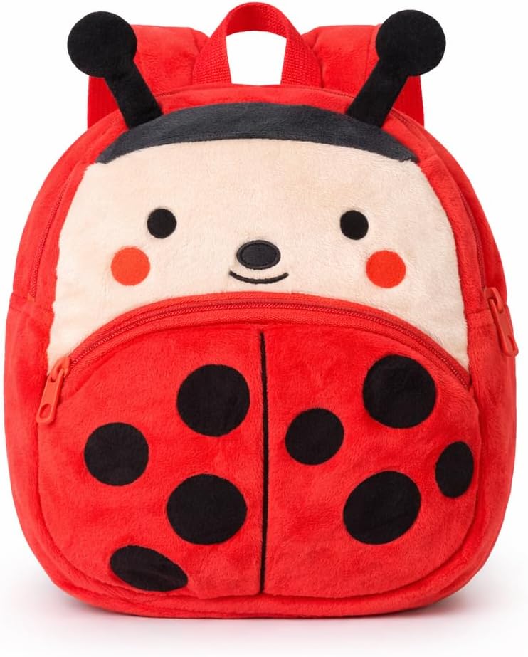 Mini Mochila Infantil de Bichinhos em Poliéster Tipo Pelúcia 2 Bolsos, Alça Regulável, Leve e Resistente para Escola, Passeio e Dia a Dia Estampa de Animais.