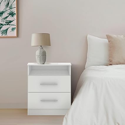 Furnilife Designs Oak Wood Storage Unit for Office and Living Room, White Color Length 51 cm 2 Drawers Bedroom