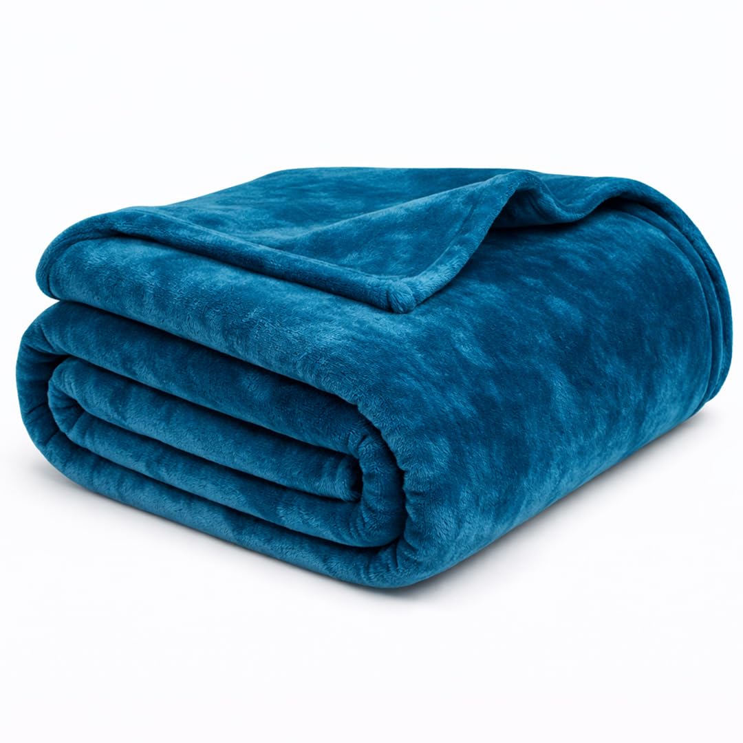 EGYPTO Double Fleece Blanket 150cm x 200cm | Luxury Faux Fur Throws for Sofas | Anti-Allergy Cozy & Soft Throw | Versatile Teal Throw Blanket for Sofa & Bed