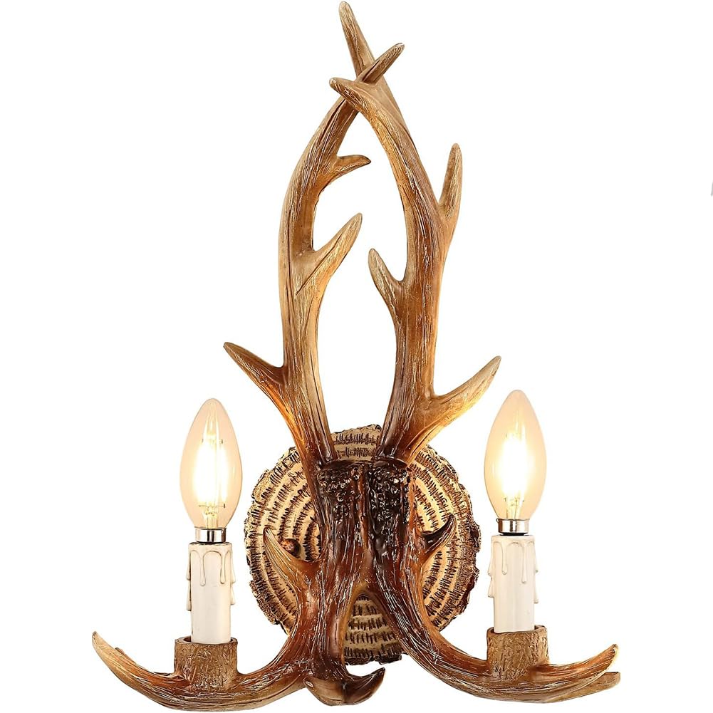 HYJAUSXB Antler Wall Lamp - Vintage Sconces with E14 Lighting, Creative Decorative Bedside for Living Room, Bedroom, Kitchen, Hallway