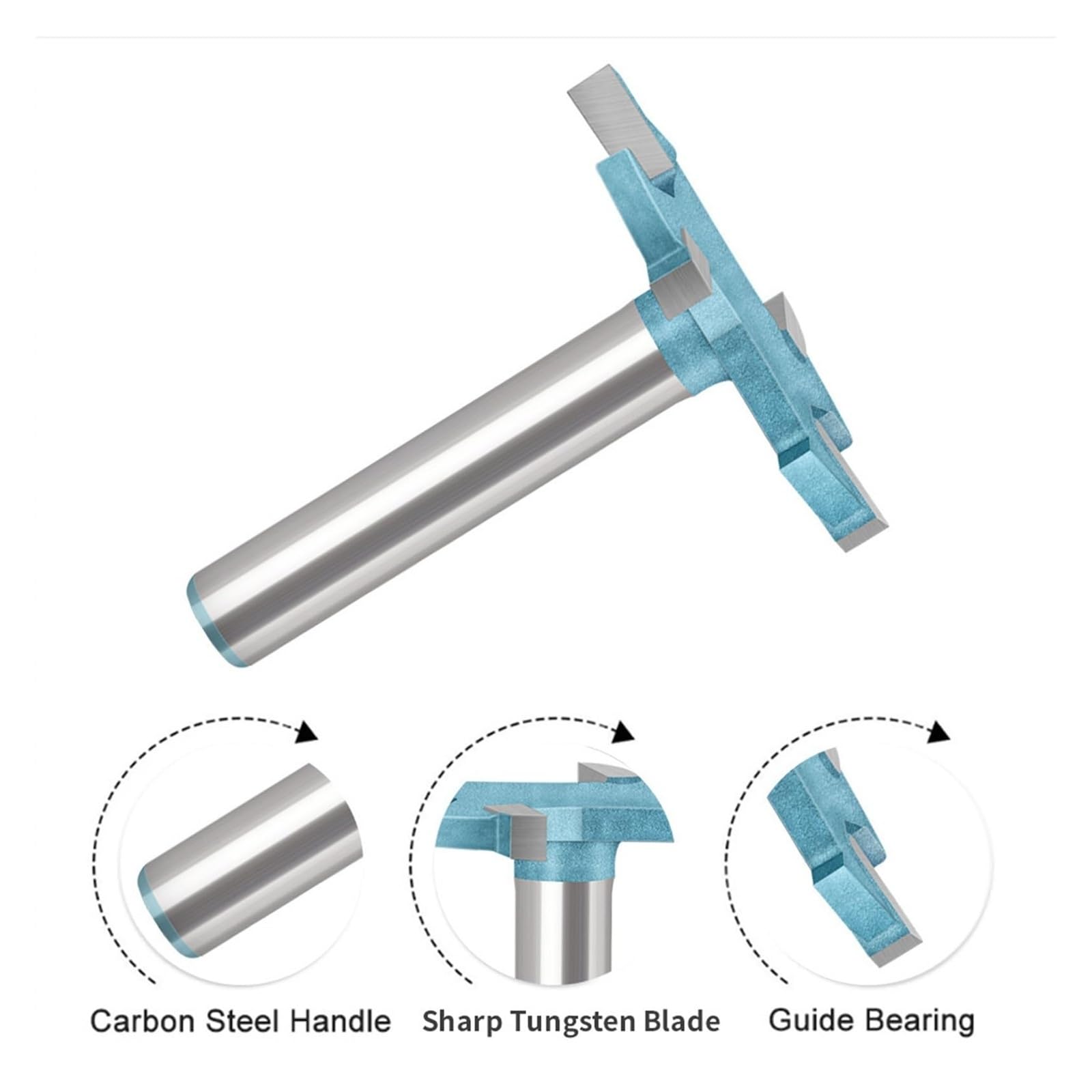 Fresa de ranura en T de 4 filos, 2,5-6 mm, vástago 6 mm o 1/4 | Fresa con punta de carburo para madera, MDF, tablero compuesto y laminado(5pcs 1/4")