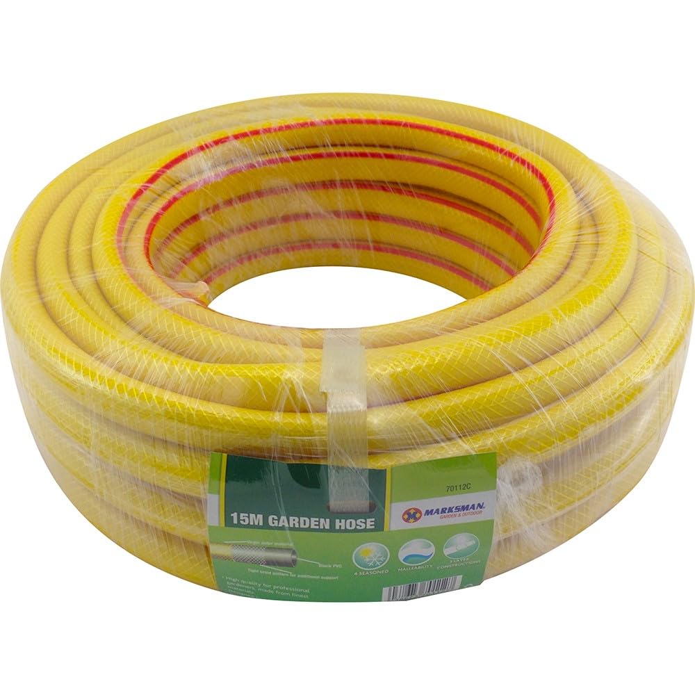 Bargains-Galore Women's Yellow 15M Garden Hose Nozzle Watering Knitted Pipe Reel Spray Gun 3 Ply Water