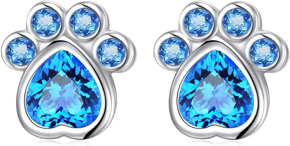 S925 Sterling Silver Jewelry Puppy Dog Cat Pet Paw Print CZ Stud Earrings