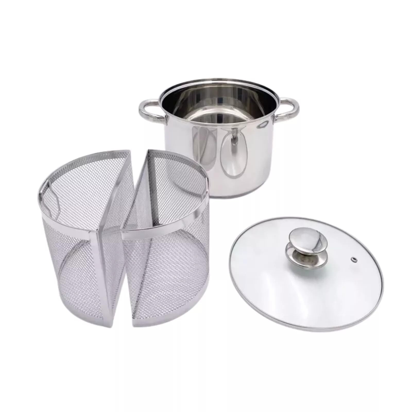 Spaghettiera Pastarella Doppio Cestello 22 CM in Acciaio Inox con Triplo Fondo per Tutti i Piani di Cottura Capacità 6 Litri