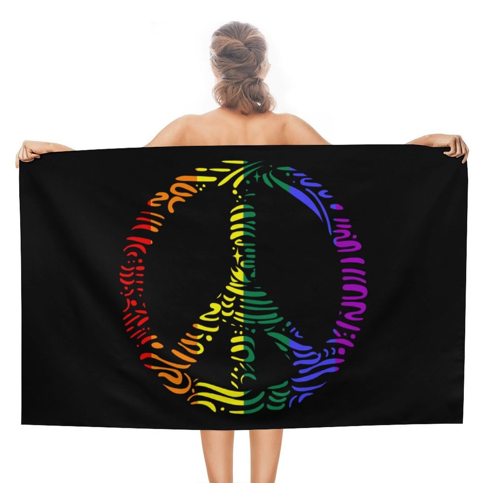 Nclqvjxzkhw Women's Style Peace Lgbt Rainbow Flag Beach Towel For Adults Lightweight Bath Towels Swim Travel Gym Sports 130×80Cm