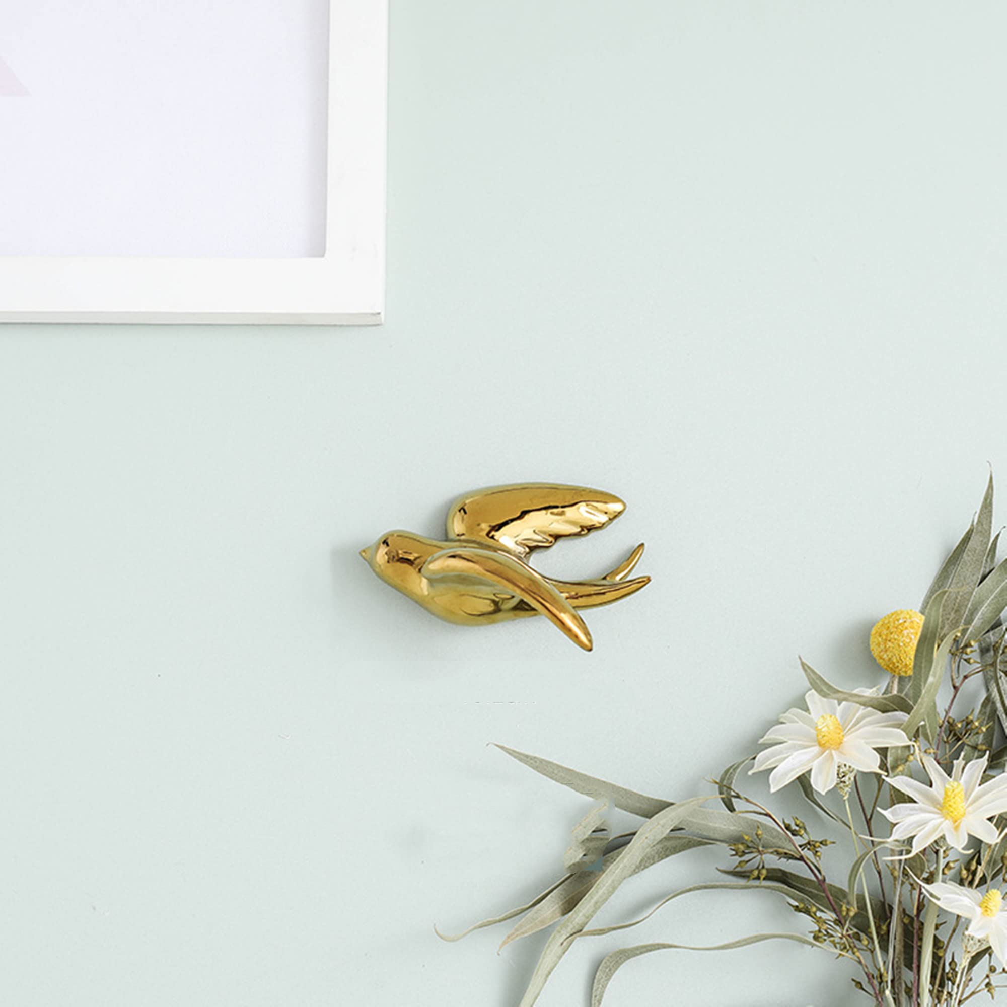 GDHKDDFL Stylish wall decorations, 3D Ceramic Swallows Sparrow Doves Wall Decoration, for Living Dining Room,Golden Left,Large(Golden Left,Small)