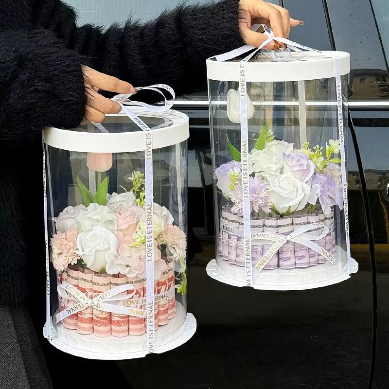 3 Pieces 8 iNCH Round Cake Box Transparent Gift Packaging Box Wedding Birthday Cake Storage Container Baking Packaging Supplies (White,3 Size)
