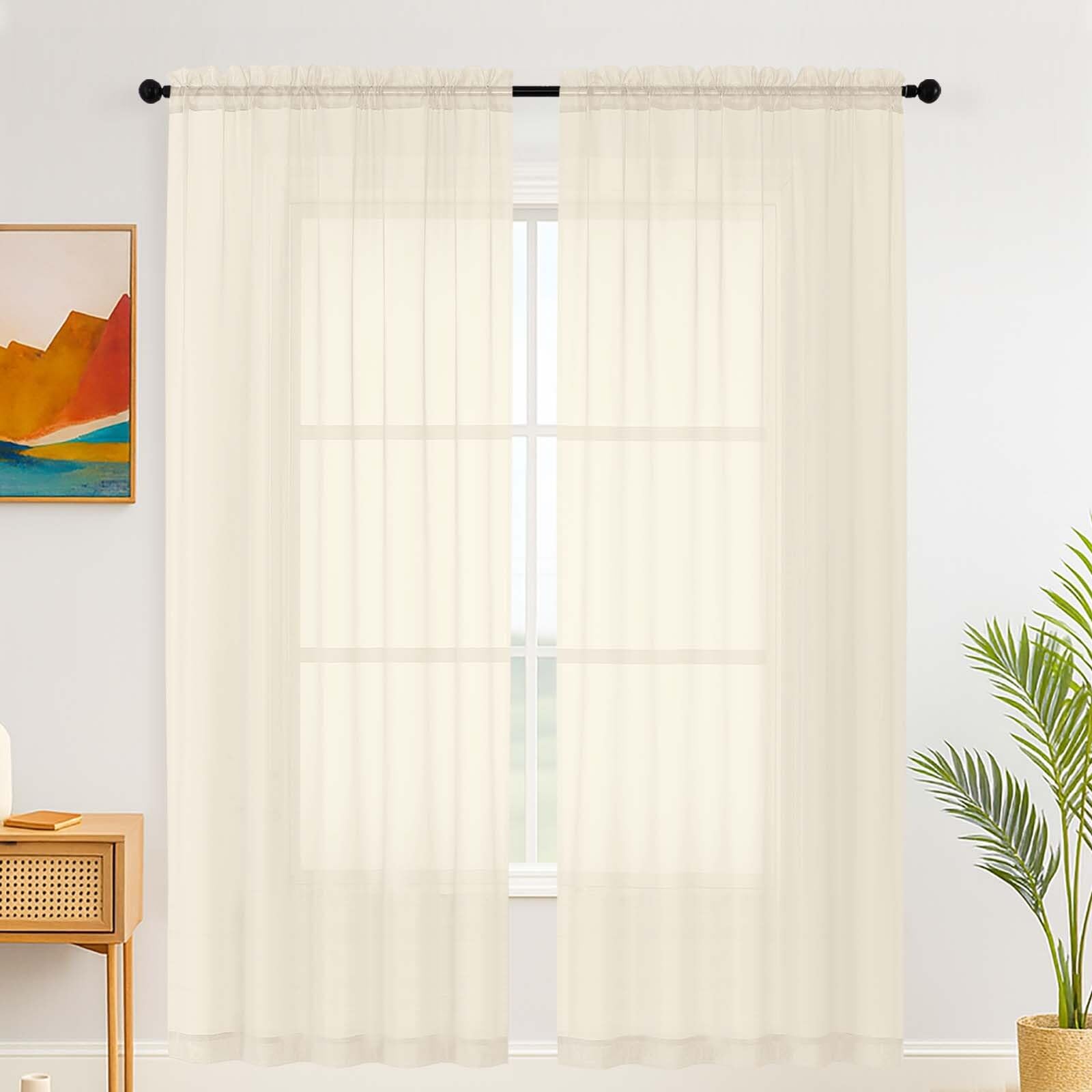 Simplebrand Cream Sheer Curtains for Living Room 200 cm Length Panels Set - Light Filtering, Rod Pocket Window Home Voile Curtains & Drapes for Bedroom, Elegant Drapes (Cream, 150cm W x 200cm L)