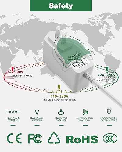 Miniatura 5 de Fuente de alimentación de 12 V 1 A, blanco, 100-240 V CA a CC 12 voltios 1Amp 0.8A 500mA 400mA Cable adaptador de alimentación 0.217 in x 0.098 in