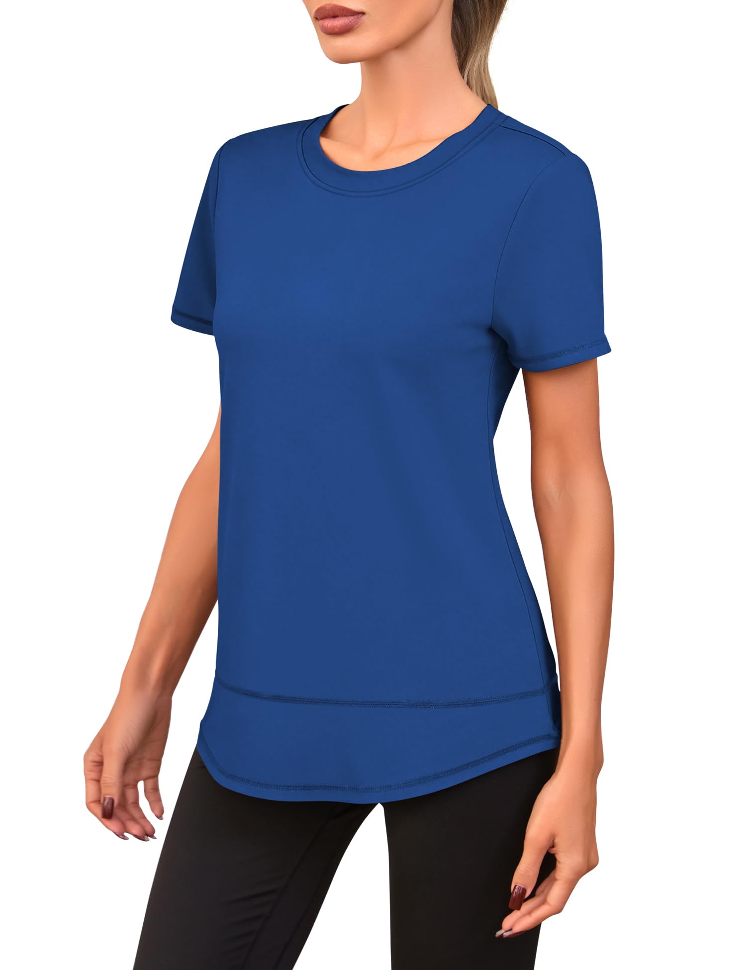 Tee Shirt Sport Femme Manches Courtes Slim Fit T-Shirts et Tops de Sport Haut de Running Yoga Fitness
