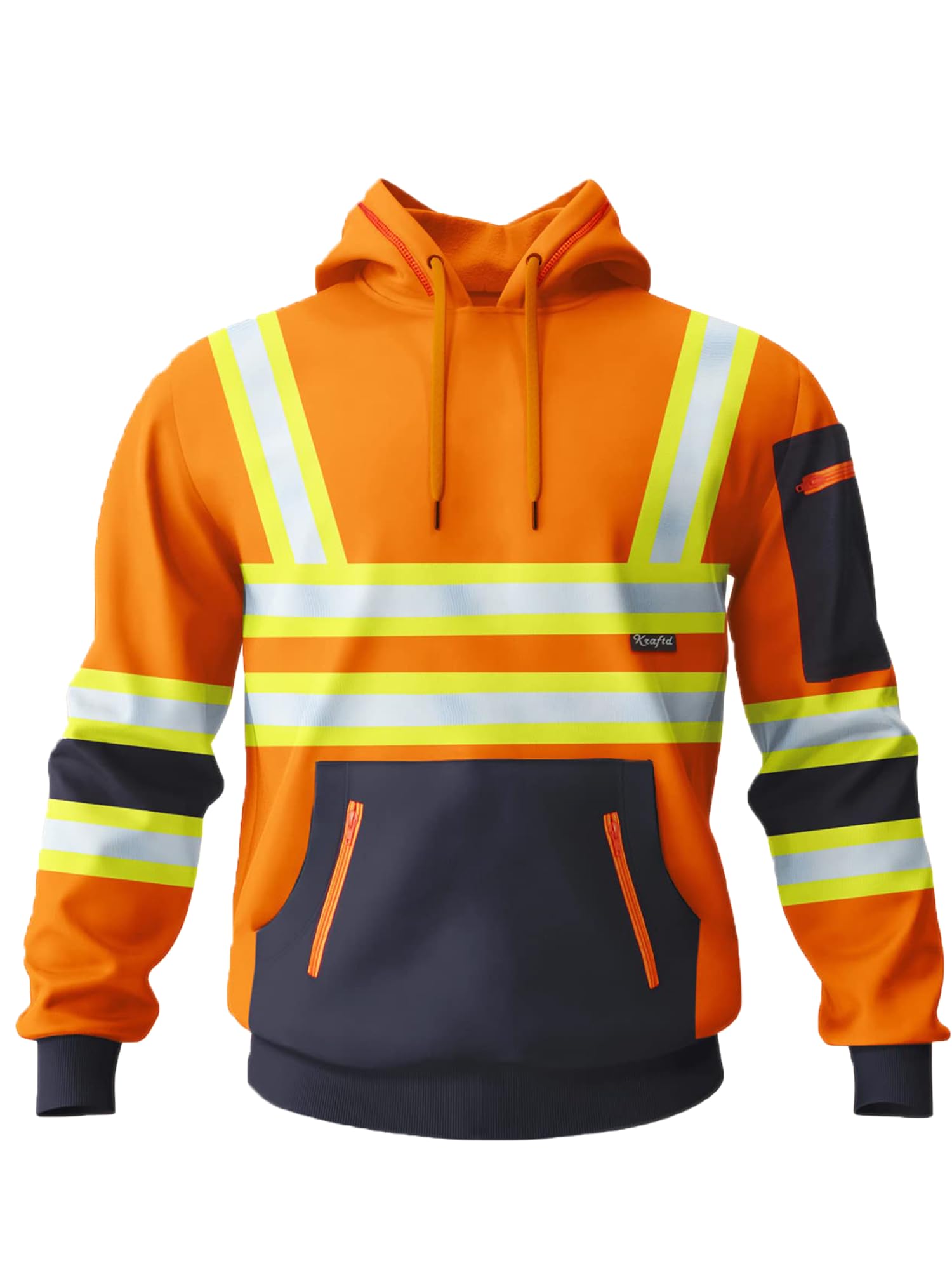 kraftd Mens Hi Vis Hoodie High Viz Hooded Sweatshirt Workwear Hoody With Reflective Tape — view 13