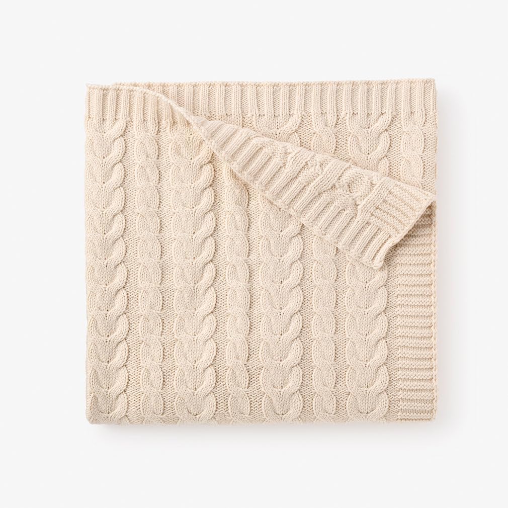 Cotton Horseshoe Cable Knit Baby Blanket by Elegant Baby