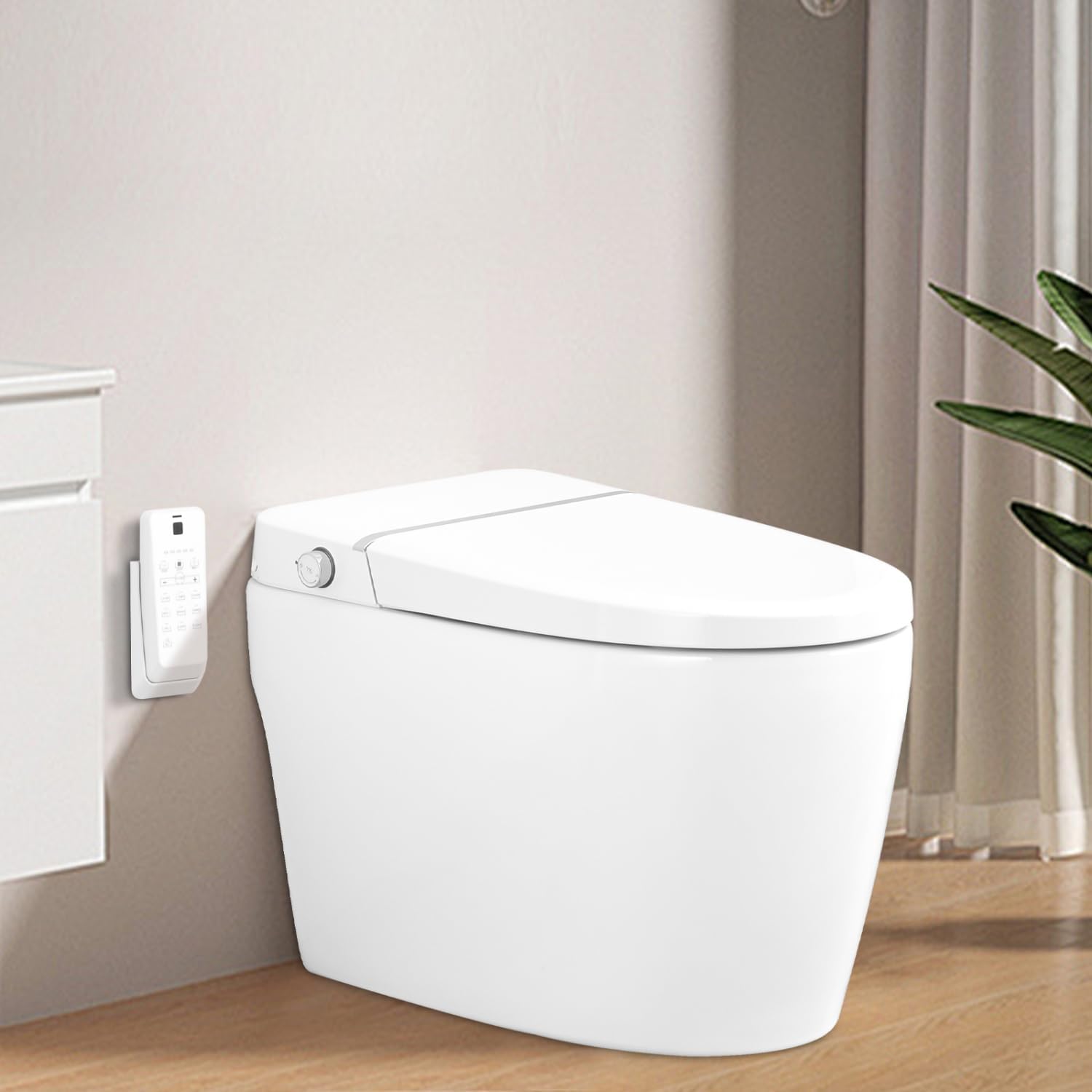 Smart Toilet Bidet Combo with Heated Seat, Night Light, and Self-Cleaning Nozzle - White